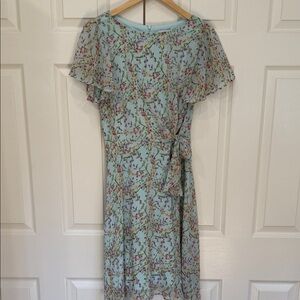 Nicole Miller New York Floral Faux Wrap Chiffon Midi Dress Size 6